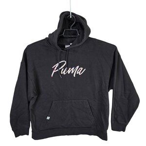 Womens Puma Black Hoodie Drawstring Long Sleeve Cotton Polyester Blend Size L